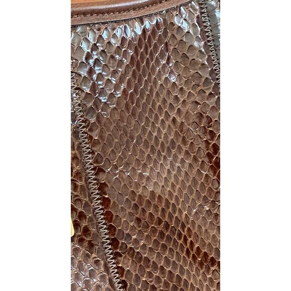 Vintage 2000's Y2K Palizzio Snakeskin Patchwork Brown Leather Shoulder Bag - Picture 4 of 6